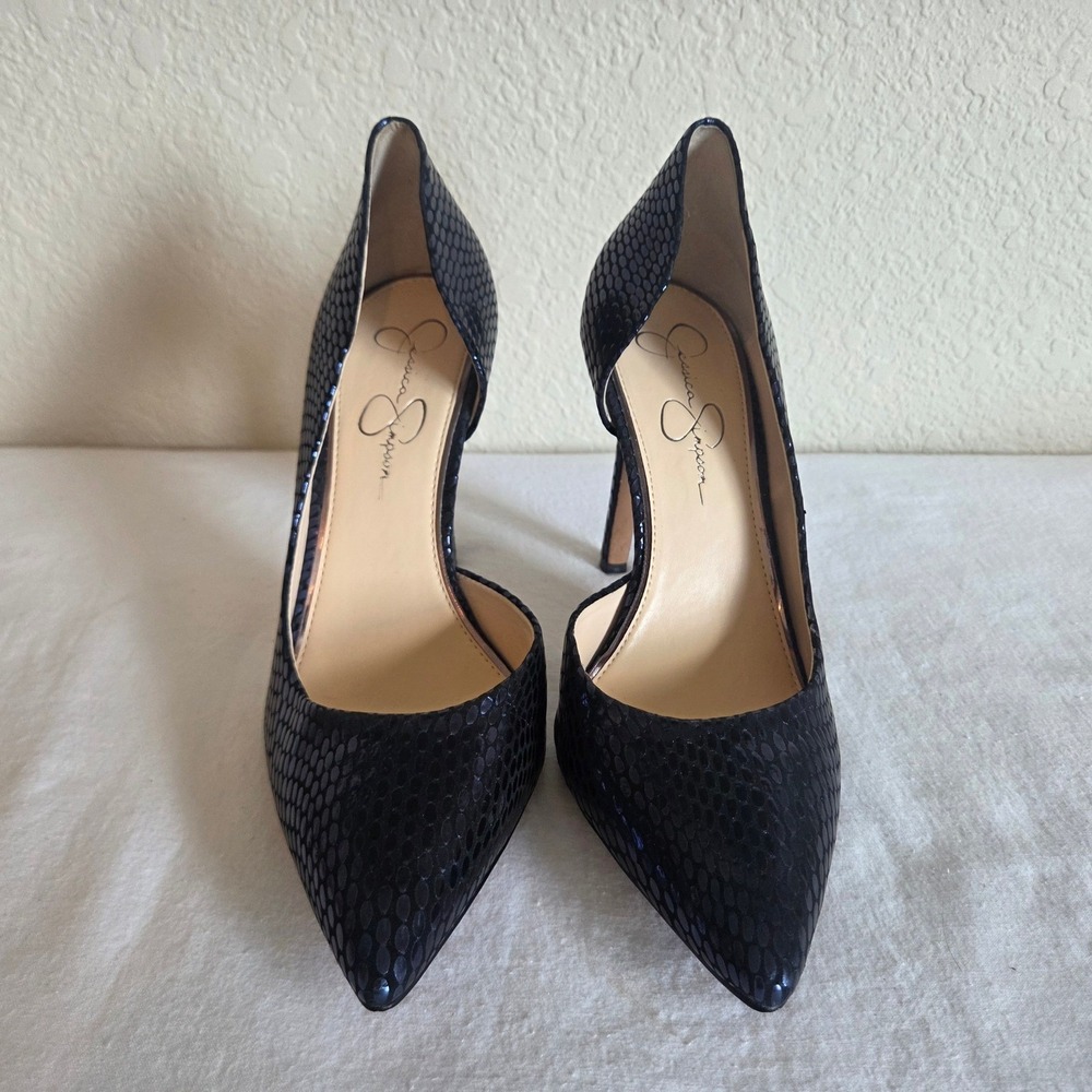 Jessica Simpson Iridescent Navy Snakeskin d'Orsay Pointed Toe Stiletto Pumps - Picture 3 of 6